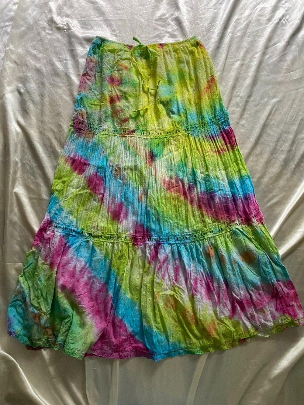 Vintage y2k Rainbow Tie Dye Cotton Maxi Skirt Hippie Festival PS Boho